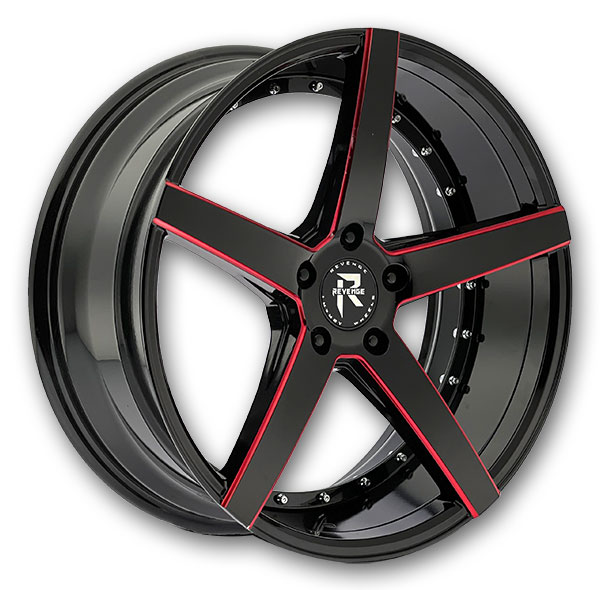Revenge Luxury Wheels RL-103 Black Paint Red Milled