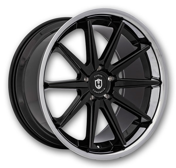 Curva Wheels C24 Gloss Black with SS Chrome Lip