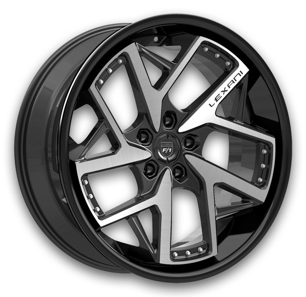 Lexani Wheels Devoe Black with Brushed Face and Chrome Rivets