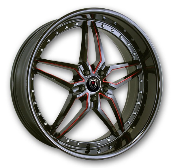 Marquee Wheels M5331 Gloss Black and Red Milled