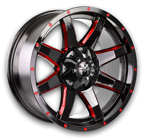 Off-Road Monster Wheels M08 Gloss Black Candy Red Milled