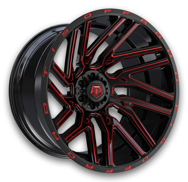 TIS Wheels 554BM Gloss Black with Milled Spoke Accents & Lip Logo with Red Tint