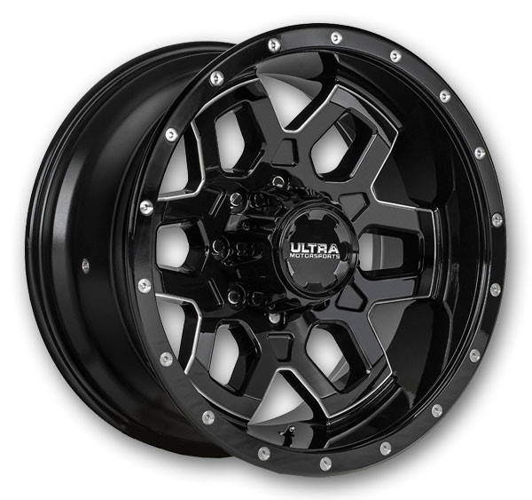 Ultra Wheels 217 Warlock Gloss Black with Milled Accents Spot Milled Dimples and Clear Coat