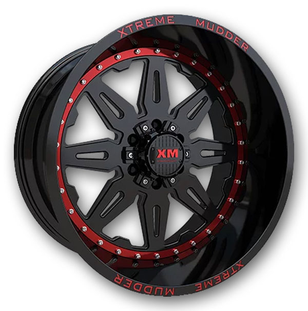 XM Offroad Wheels XM-350 Gloss Black Red Milled
