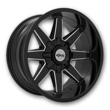 Toxic Off-Road Wheels Widow 20x10 Gloss Black and Milled 8x180 -25mm 125.2mm